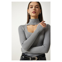 Happiness İstanbul Women's Stone Cut Out Detailed High Collar Ribbed Knitwear Sweater