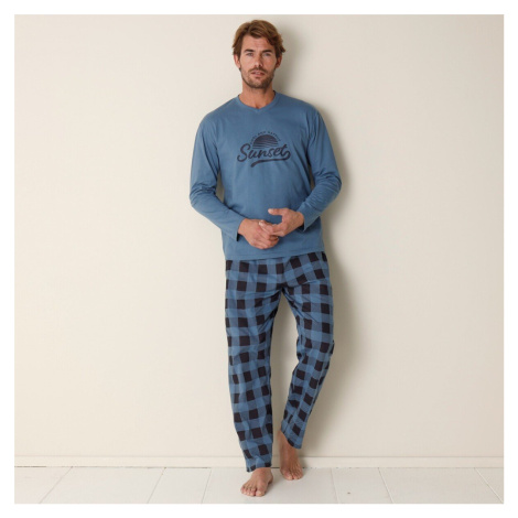 Kostkované bavlněné pyžamo s dlouhými rukávy a kalhotami Blancheporte