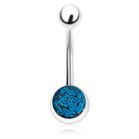 Piercing do břicha z oceli, stříbrný odstín, tmavě modré glitry Šperky eshop