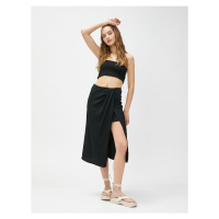 Koton Midi Skirt with Draping and Slits Lined, Textured