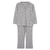 Trendyol Curve Gray Melange Star Patterned Shirt Collar Knitted Pajama Set