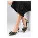 Mio Gusto Women's Melody Green Color Suede Bow Accessory Open Back Heels Party Shoes