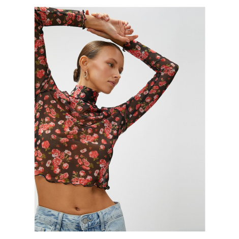 Koton průhledné květinové tričko Crop