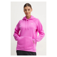 Mikina Under Armour Armour Fleece dámská, růžová barva, s kapucí, hladká, 1386507