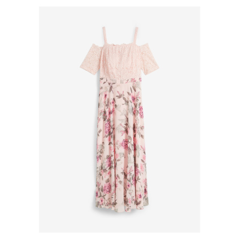 Šifonové šaty s krajkou a květovým potiskem Bonprix