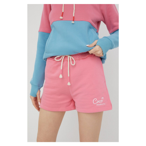 Bavlněné šortky Femi Stories dámské, růžová barva, s aplikací, high waist