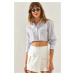 Bianco Lucci Women's Horizontal Flotilla Detail Striped Crop Shirt 4448