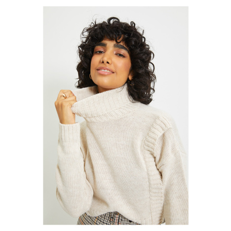 Trendyol Beige Crop Turtleneck Knitwear Sweater