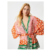Koton Melis Ağazat X Cotton - Ethnic Patterned Belted Kimono