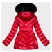 Červená lesklá zimní bunda s mechovitou kožešinou (W673)