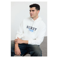 Trendyol Ecru Oversize/Wide Cut Text Printed Hooded Sweatshirt