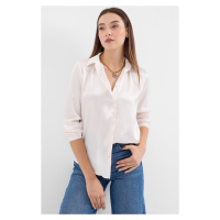 Bigdart 3964 Lightly Flowy Satin Shirt - Cream