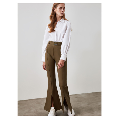 Khaki dámské kalhoty s páskem Trendyol