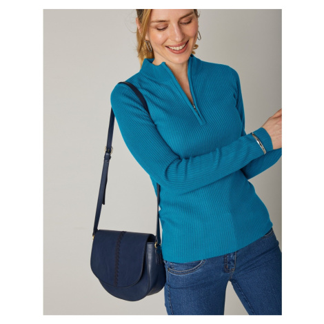 Blancheporte Žebrovaný pulovr se stojáčkem na zip modrá