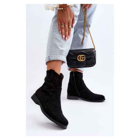 S.Barski dámské prolamované kotníkové boty na plochém podpatku, černé Kesi