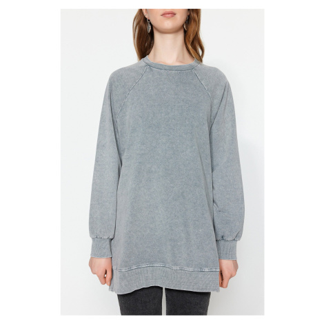 Trendyol Gray Washed Side Slit Detail Oversize Knitted Sweatshirt