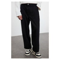 Trendyol Black Balloon Fit Woven Gabardine Trousers with Tie Waist Detail