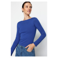 Trendyol Sax Cotton Stretchy Boat Neck Fitted/Situated Stretch Knitted Blouse