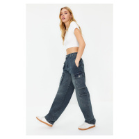 Trendyol Blue High Waist Skater Jeans with Cargo Pocket