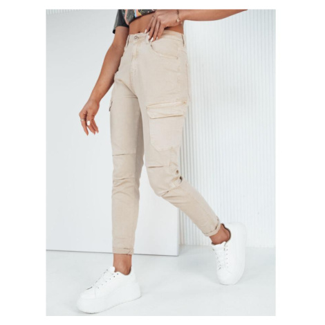 Dámské béžové kapsáče s vyšším pasem DStreet