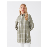 LC Waikiki Women's Shirt Collar Plaid Long Sleeve Tunic