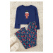 Trendyol Navy Blue 100% Cotton Christmas Themed Knitted Pajamas Set