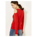Červený lehký svetr s průstřihy na ramenou CAMAIEU