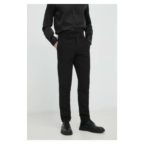 Kalhoty Bruuns Bazaar Karlsus Basic Pants pánské, černá barva, přiléhavé