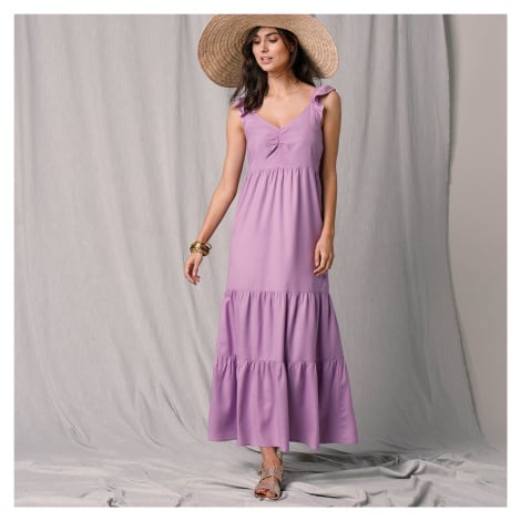 Blancheporte Dlouhé jednobarevné šaty s volány lila