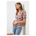 Trendyol vícebarevná tkaná halenka s balónovými rukávy a květinovým vzorem