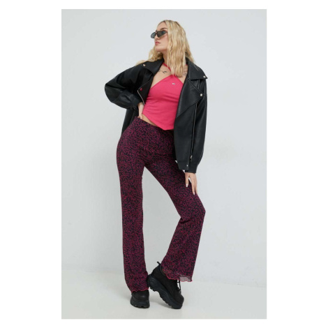 Kalhoty Tommy Jeans dámské, růžová barva, přiléhavé, high waist Tommy Hilfiger