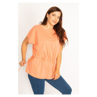 Şans Women's Plus Size Orange Tunic Lace-Up Low Sleeve Tunic