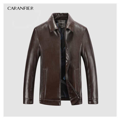 Kožený pánský kabát s límcem - pravý beránek CARANFLER