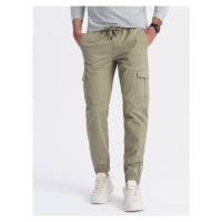 Men's JOGGERS pants with zippered cargo pockets - khaki V1 OM-PAJO-0123