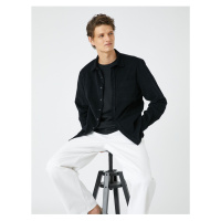 Koton Ribbed Shirt Buttoned Classic Collar Pocket Detailed