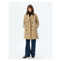 Koton Trench Coat Double Breasted Reverse Collar Buttoned Pocket Belt Detail