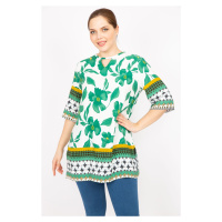 Şans Women's Green Large Size Woven Viscose Fabric Water Patterned Tunic