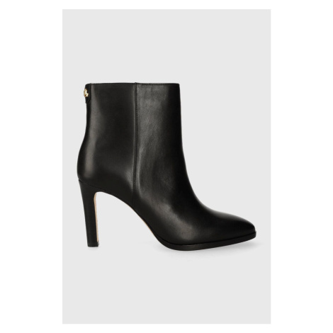 Kožené kotníkové boty Lauren Ralph Lauren Dylann dámské, černá barva, na podpatku, 802908332001