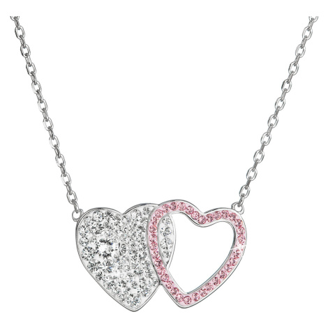 Evolution Group Stříbrný náhrdelník dvojité srdce se Swarovski krystaly 32079.3 lt.rose