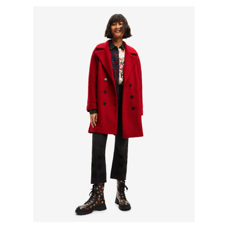 Červený dámský zimní kabát s příměsí vlny Desigual London