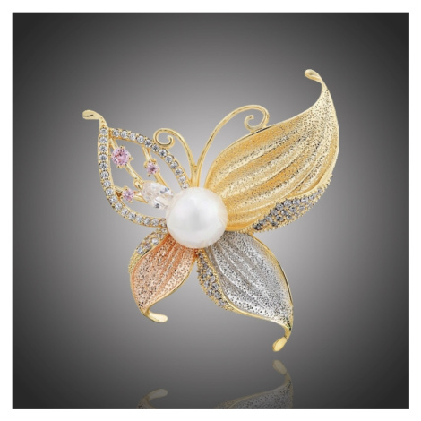 Éternelle Exkluzivní brož s perlou a zirkony Paige - motýl B2082-11120601430902 Zlatá