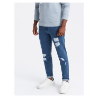 Ombre Washable men's TAPER FIT denim pants with rubbing - blue