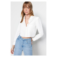 Trendyol Ecru Crop Regular Regular Fit Tkaná Košile