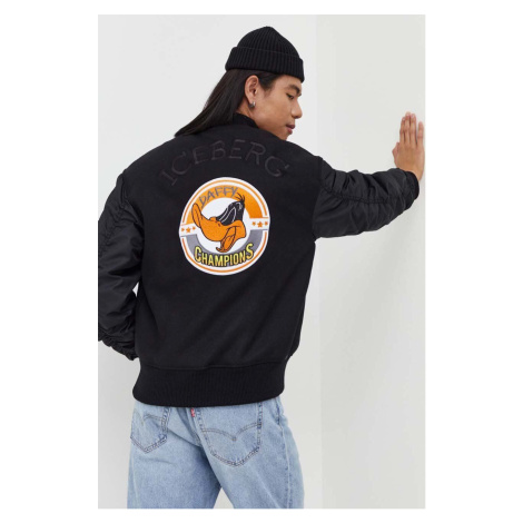 Vlněná bomber bunda Iceberg x Looney Tunes černá barva, přechodná