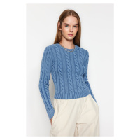 Trendyol Blue Wash Effect Pletený pletený svetr z pleteného úpletu