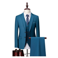 Elegantní trojdílný oblek s vestou pro ženicha - MODRÝ