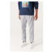 Avva Men's White-Navy Blue Wide Striped Relaxed Fit Pants
