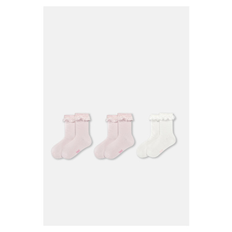 Dagi Ecru-Pink Girl's 3-Piece Lace Socks