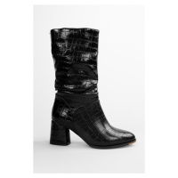 Shoeberry Women's Nollie Black Crocodile Heeled Gusseted Boots