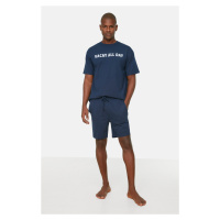 Trendyol Navy Regular Fit Printed Shorts Pajamas Set